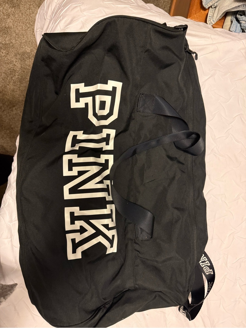 PINK Victoria's Secret Black Duffle Bag with White Logo